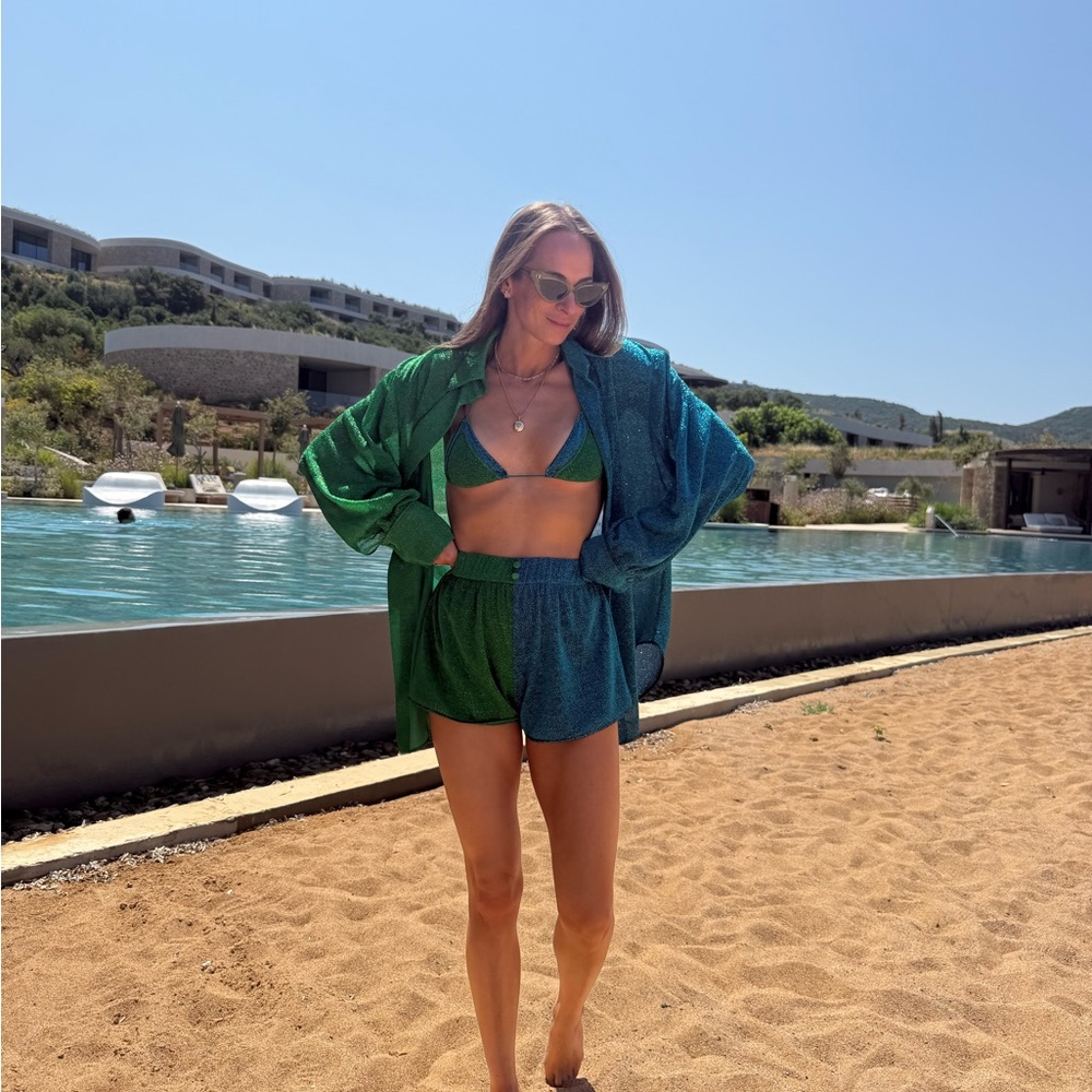 Oseree Green and Blue Button Down Shirt